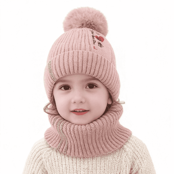 Baby Kids Winter Warm Hats, Infant Toddler Children Pom Pom Beanie Knit Cap Girls Boys-2 piece
