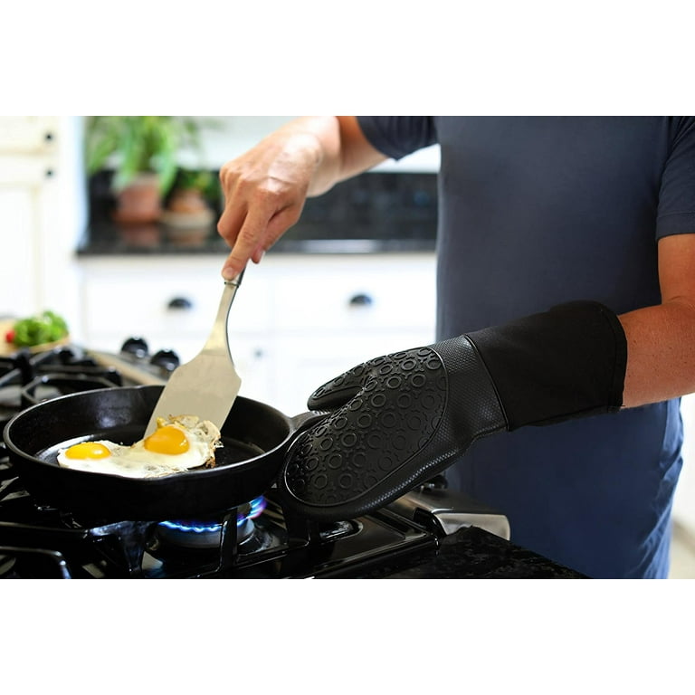 HOMWE Extra Long Professional Silicone Oven Mitt, Oven Mitts with