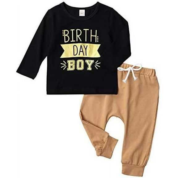 Babibeauty Kids Infant Baby Boy Clothes Birthday Boy Outfits Baby Boy 2PCS Outfits Long Sleeve Letter Print Shirt Top Pants Set  (1T)