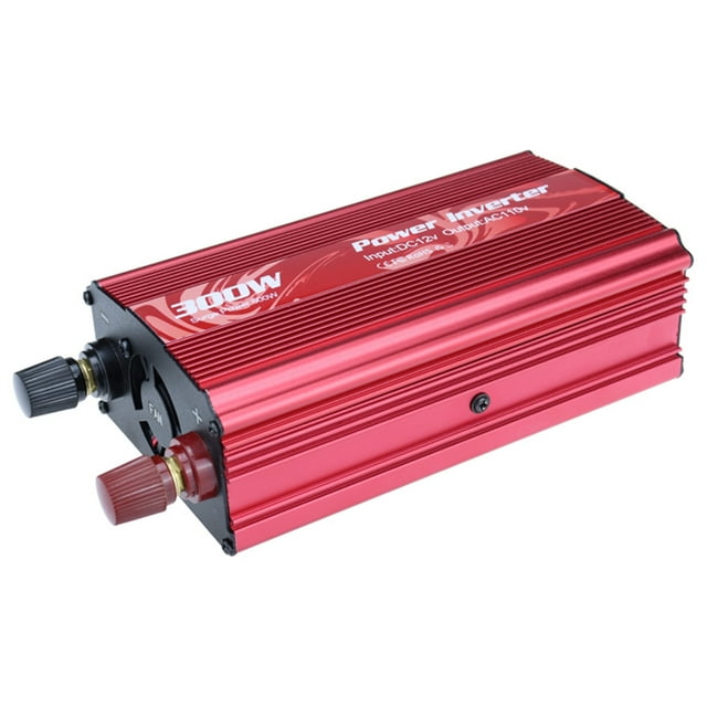 Wolfast Pure Sine Wave 300W Power Inverter 12V To AC 110V Car Plug Inverter Adapter Power Converter With 2A USB Charging Ports & 2 Battery Clamps Red