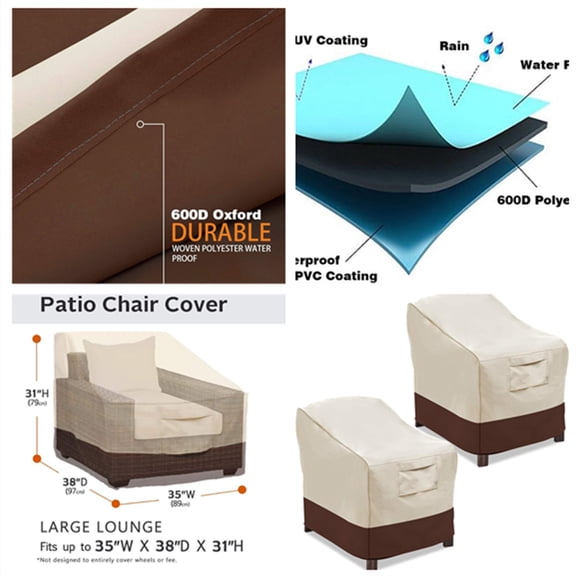 Patio Chair Covers, Lounge Deep Seat Cover, Heavy Duty and Waterproof Outdoor Lawn Patio Furniture Covers (2 Pack - Large, Beige & Brown)