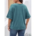 thumbnail image 2 of Mengpipi Women's Plus Size Tops Summer Short Sleeve V-Neck Ruffle Trim Loose Fit Solid Color Casual Blouse 1X-5X, 2 of 8