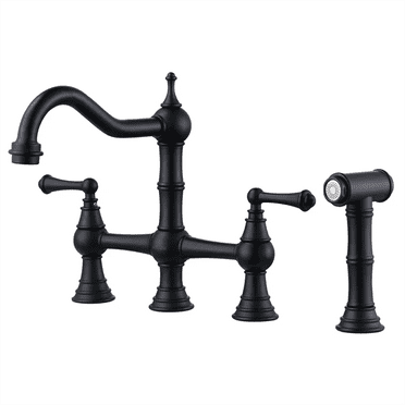 WOWOW Black Kitchen Faucet with Side Sprayer, 4 Hole Brass Kitchen Faucets for Sink