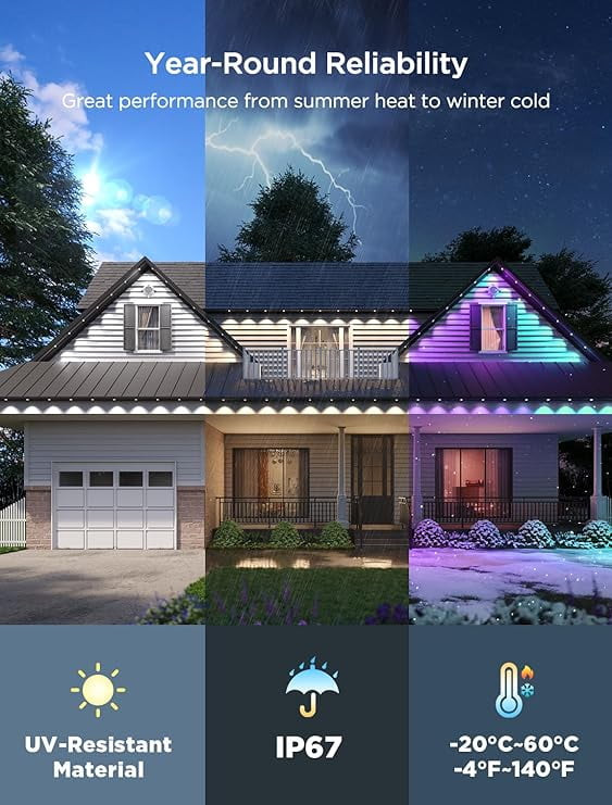 Govee RGBIC WiFi Wireless Outdoor Permanent String Lights, 100ft, White