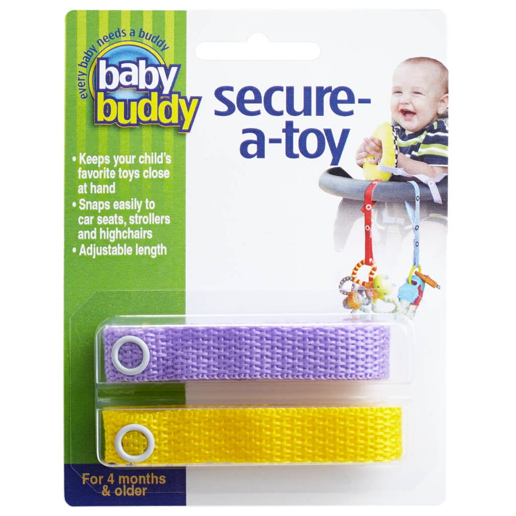 Baby Buddy Secure-A-Toy, Safety Strap Secures Toys, Teether, or Pacifier to Stroller, Highchair, Car Seat, Lilac-Yellow