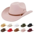 thumbnail image 2 of Grandest Birch 2PCS Ethnic Style Wide Brim Hemming Faux Leather Belt Decor Jazz Hat Western Cowboy Cowgirl Fedora Hat Fashion Accessories,Coffee, 2 of 8