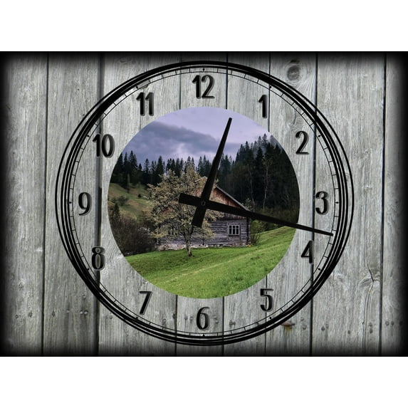 Large Wall Clock on Canvas Art Mountain Wall Art Rustic Country Wall Decor Farmhouse 12 x 16 Inch Wall Art Decor Gray