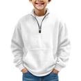 thumbnail image 2 of Boys Quarter Zip Sweatshirts - Waffle Knit Kids Long Sleeve Pullover Teens Tops Clothes with Pocket White 130, 2 of 4