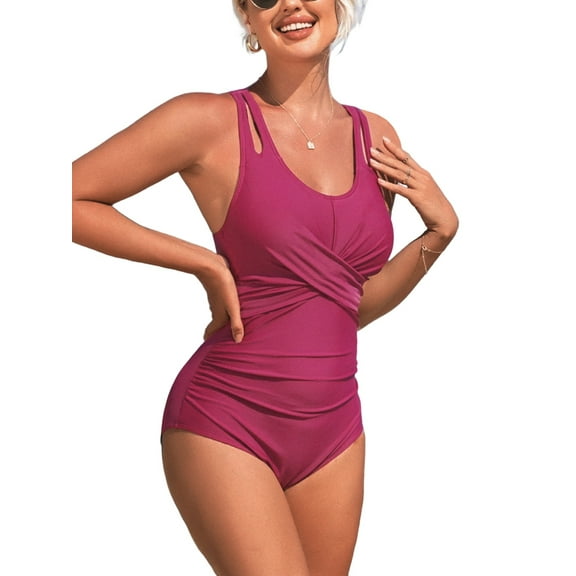 Sociala Ruched V Neck One Piece Swimwear Tummy Control Bath Suit Adjustable Straps Swimsuit