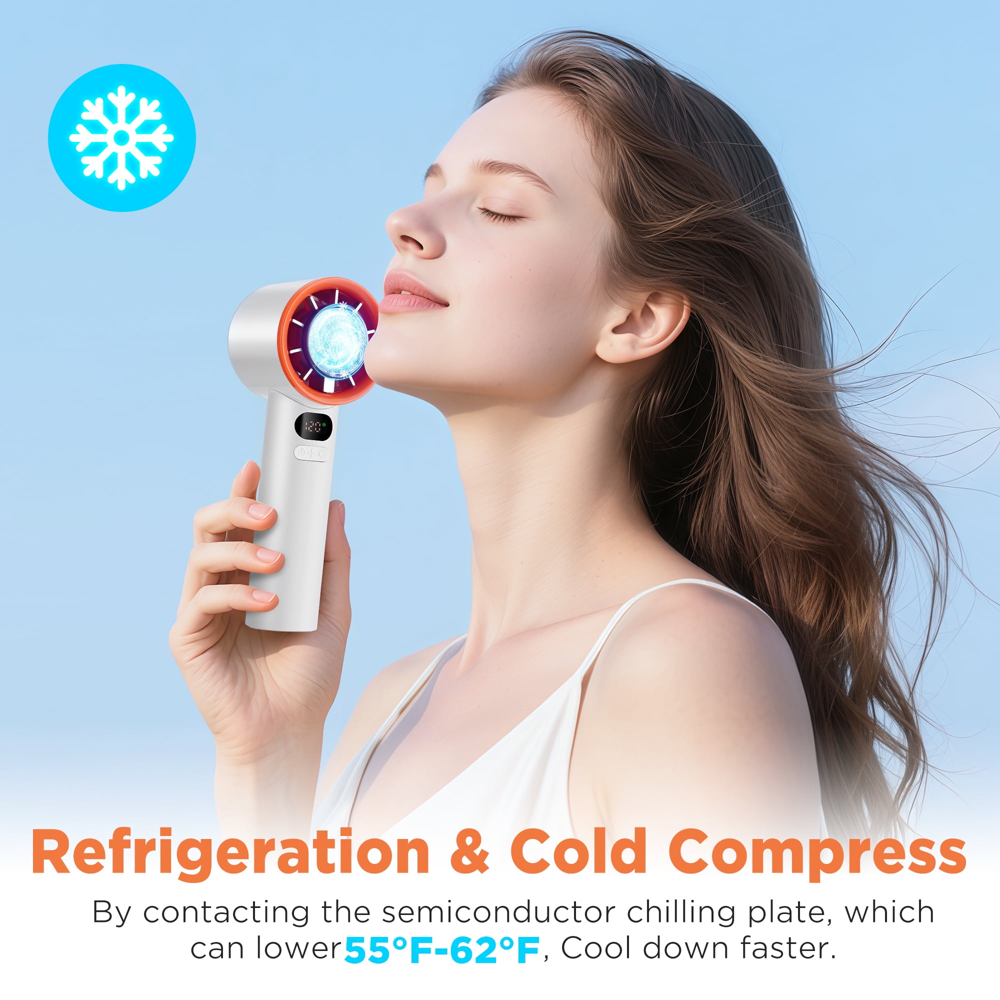 Portable Handheld Turbo Fan With Ice Cooling, Adjustable Mini HandFan Speed(1-120) 15000 RPM Powerful Fast Cooling Ice Air Conditioner Fan, Digital Display, for Summer Travel Beach Outdoors, White