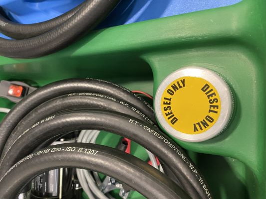 AM-TANK Portable Diesel Tank w/ Electric Transfer Pump & Storage, Green