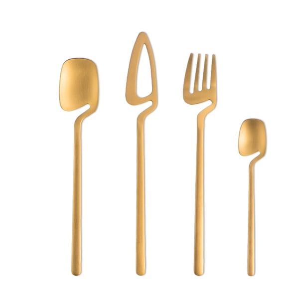 Conjunto de cubiertos pulidos de acero inoxidableCubiertos pulidos de acero inoxidable Forks Forks Postres Tailware Cocina Cubiertos para viajar Ceremonia de boda Camping Golden Inevent HA009536-03