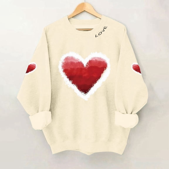 Sweatshirt for Women Valentine's Day Theme Casual Long Sleeve Crewneck Tops Pullover Athletic Hoodless Comfortable Womens Sweatshirt Beige L