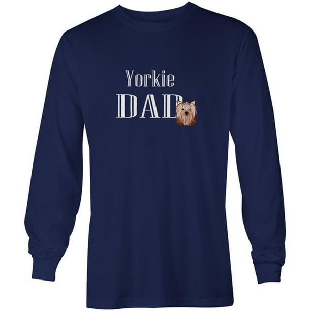Carolines Treasures BB5212-LS-NAVY-L Yorkie Yorkishire Terrier Papa Manches Longues Bleu Unisexe Adulte T-Shirt&44; Grand