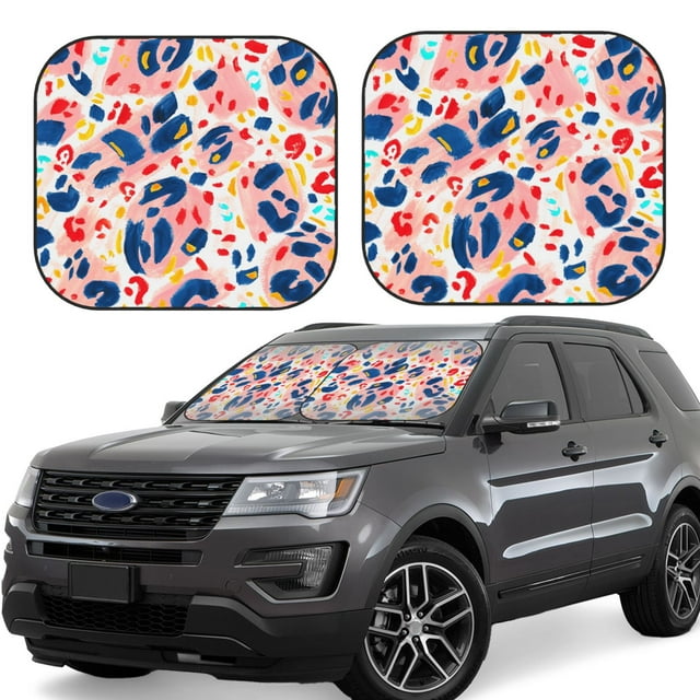 Vsdgher Hand Painted Abstract Leopard Print Print Car Windshield Sun Shade, Reflective Sunshade Window Sunshade Sun Visor Protector Fit for Cars,Trucks,SUVs-Small