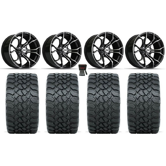 GTW Spyder 15" Golf Cart Wheels Gloss Black 23" Nomad Tires E-Z-GO & Club Car
