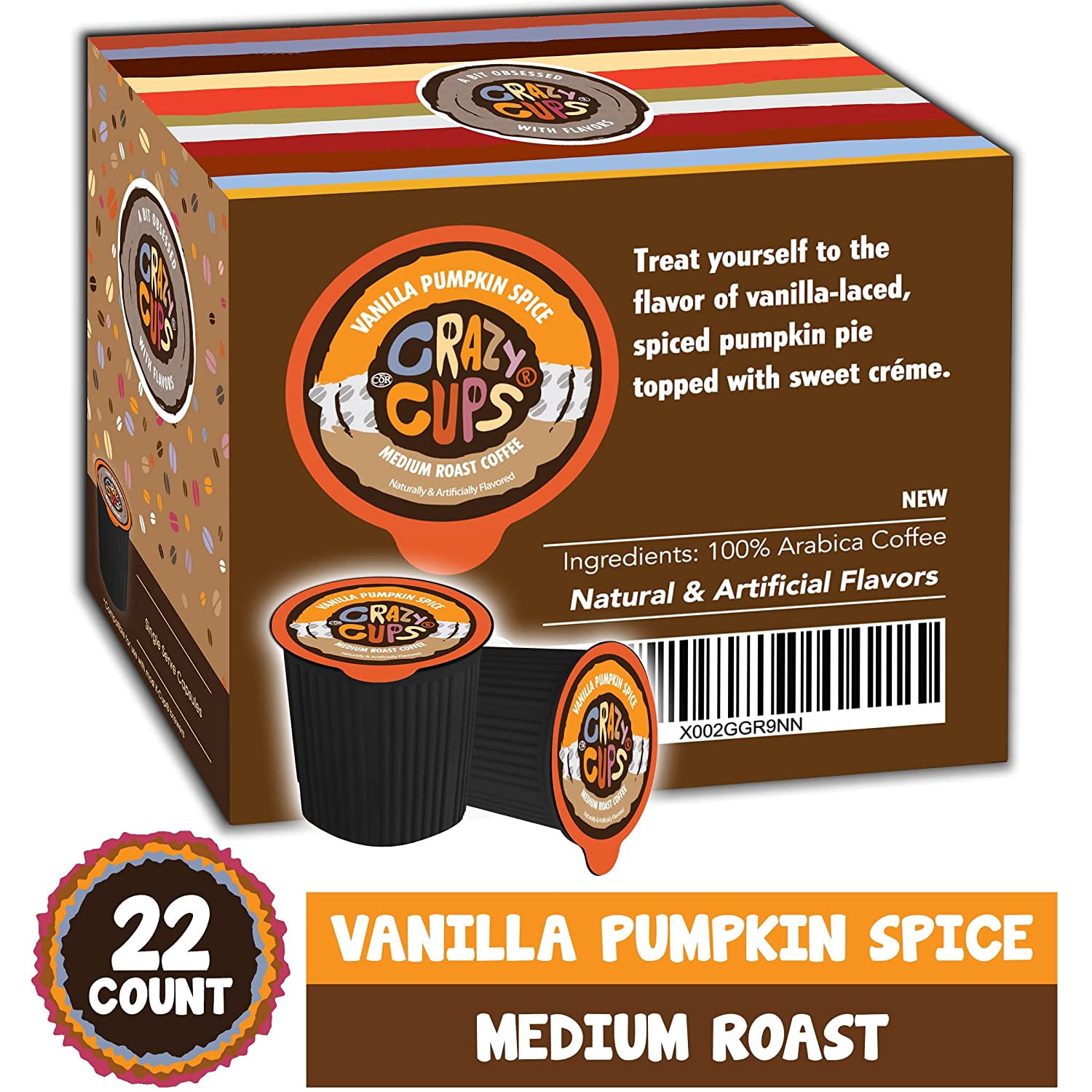Crazy Cups Vanilla Pumpkin Spice Coffee Pods, 22 Count