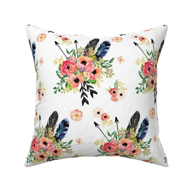 Boho Floral Flowers Arrows Throw Pillow Cover W Optional Insert By Roostery Walmart Com Walmart Com
