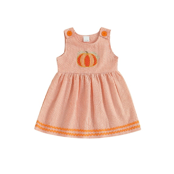 BemeyourBBs Toddler Baby Girls Striped Dress Pumpkin Embroidery Sleeveless Dress