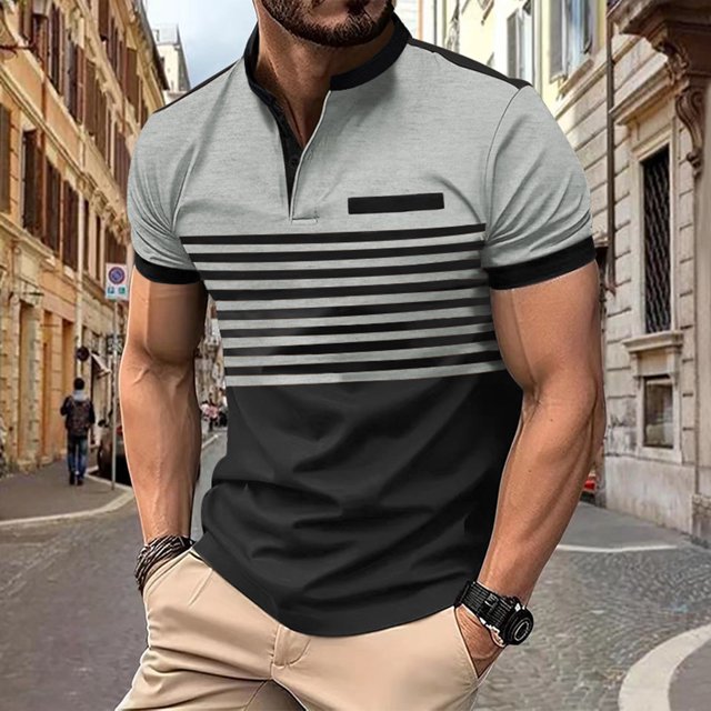 Chemise Blouse à Manches Courtes à Rayures Unies pour Hommes avec Col Rabattu