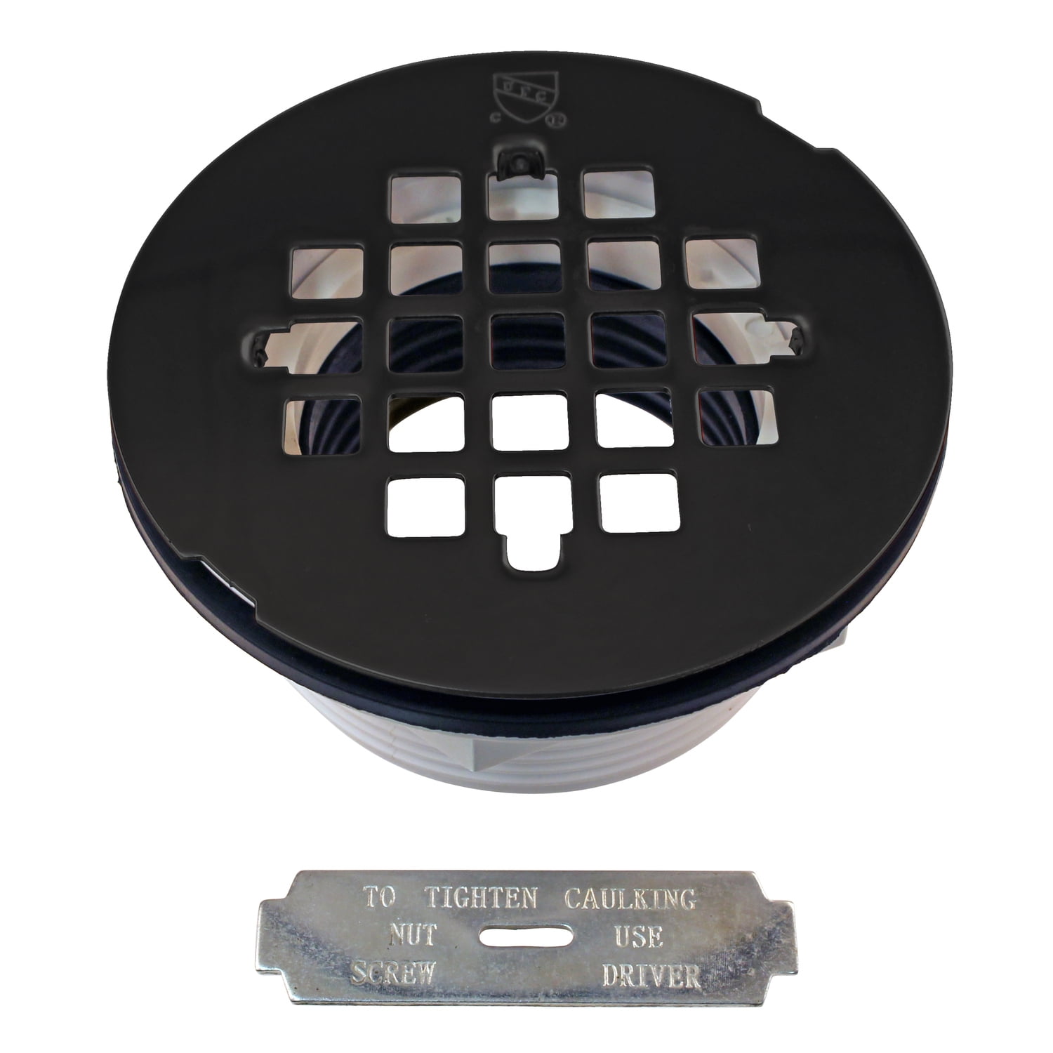2 in. PVC Shower Drain Assembly and Grid in Powdercoated Black 2 in. PVC Shower Drain Assembly and Grid in Powdercoated Black