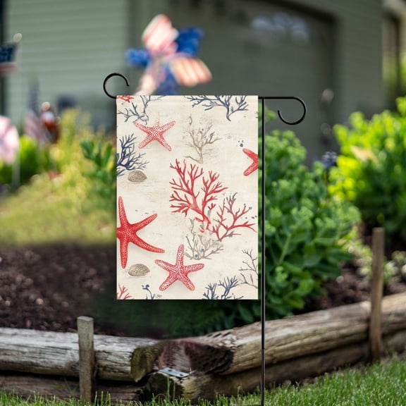 Yayeee Garden Flag 12" x 18" Double Sided Outdoor Yard Lawn Holiday Decorations, Light Red Starfish