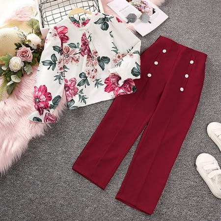 

Hbdhejl Outfit Set For Girls Boys Toddler 2 Pcs Long Sleeve Floral Tops Pants Set Kids Joggers Outfit Red 10-12 Years