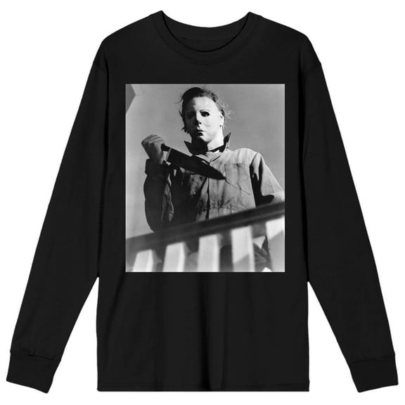 Halloween Michael Myers Horror Men's Black Long Sleeve Shirt-Medium