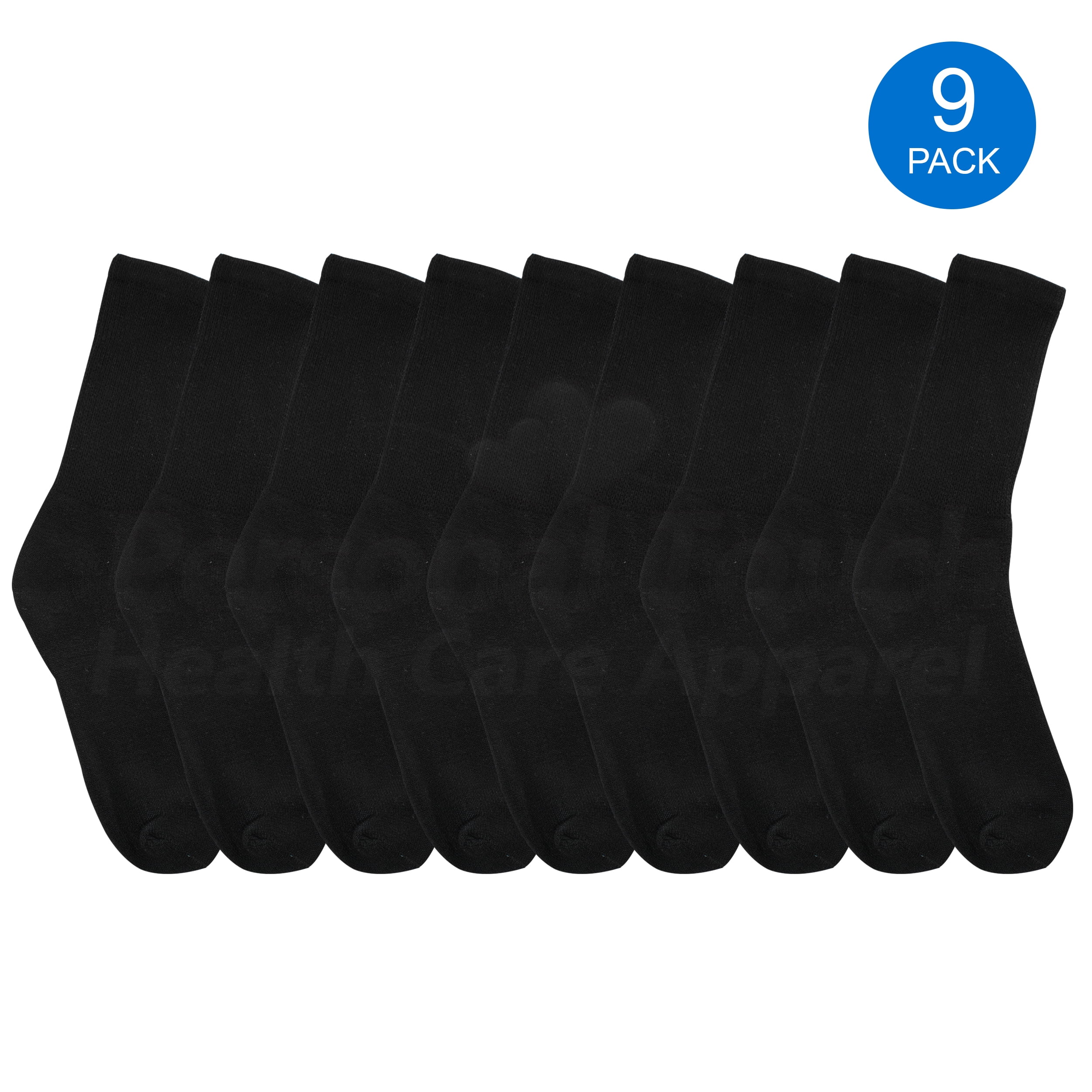 Diabetic Socks Men's & Women Crew Style Physicians Approved Socks, 9 Pairs, (Black, 10-13)