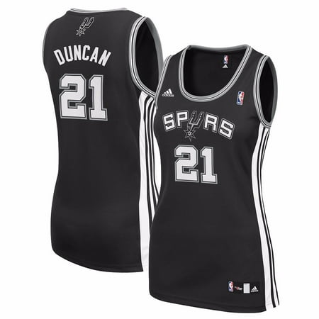 Custom Replica Away Jersey - Tim Duncan San Antonio Spurs NBA Adidas Black Official Team Color Road Away Replica Jersey For Women