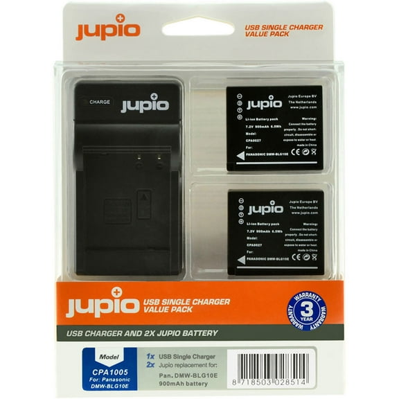 Jupio Value Pack with 2x DMW-BLG10 7.2V 900mAh Lithium-Ion Battery and USB Charger