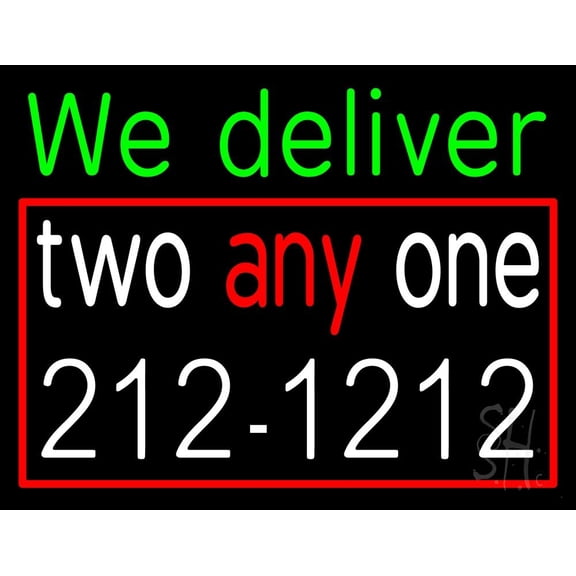 We Deliver With Number LED Neon Sign 24 x 31 - inches, Black Square Cut Acrylic Backing, with Dimmer - Bright and Premium built indoor LED Neon Sign for restaurant window and interior decor.