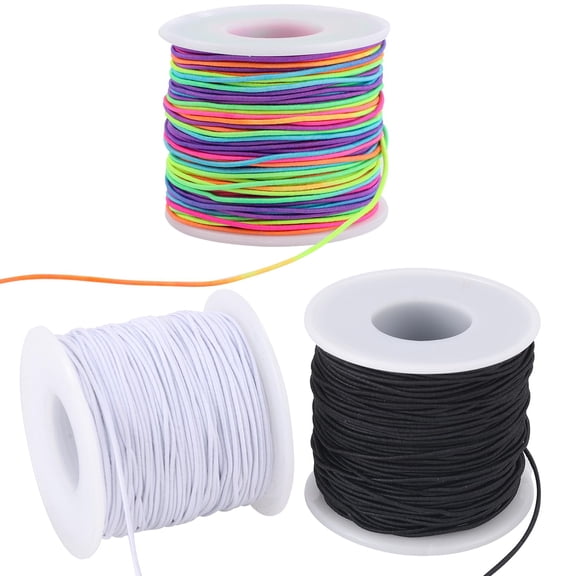 Stretchy String for Bracelets 1mm, 3 Rolls 495 Feet Elastic Cord, Black White Rainbow Colors, for Jewelry Making, Necklaces, Beading, DIY Crafts, Pony Bead