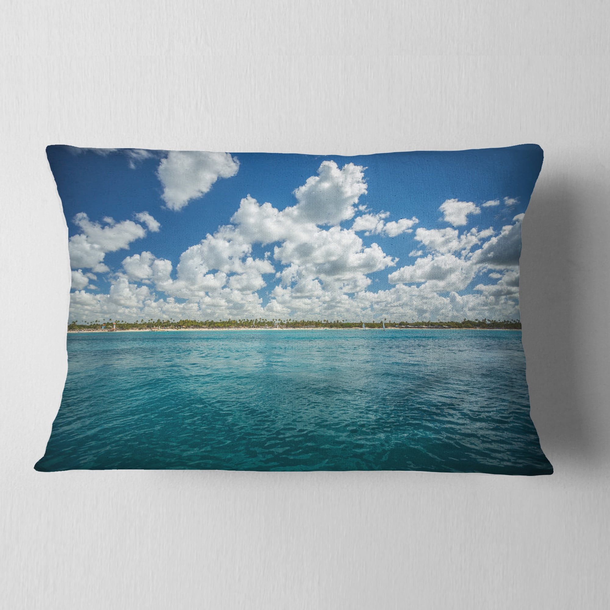 Designart White Fluffy Clouds Over Sea - Oversized Beach Throw Pillow - 12x20