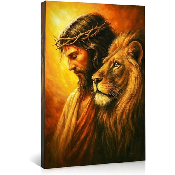 Jesus Lion Canvas Wall Art,Christian Religious Painting Prints Poster,Lion of Judah Jesus Portrait Artwork Decor for Living Room Bedroom Home Decorations