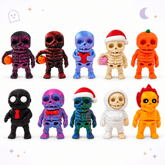 10-Piece Mini Skeleton Figurine Set, Multicolor Articulated Desk and Shelf Decor
