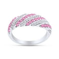 thumbnail image 1 of Round Cut Simulated Pink Sapphire And White Natural Diamond Wedding Band Ring In 14K White Gold Over Sterling Silver (Clarity : I2-I3,Color : I-J, 0.59 Cttw) Ring Size-4, 1 of 3