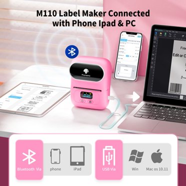 Phomemo M110 Label Maker- Mini Portable Bluetooth Thermal Label Printer For Clear Label, Barcode, Clothing, Office, Business, Compatible With Android & IOS, Orange
