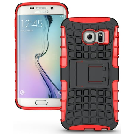 NAKEDCELLPHONE'S RED GRENADE GRIP RUGGED TPU SKIN HARD CASE COVER STAND FOR SAMSUNG GALAXY S6 EDGE SM-G925 PHONE