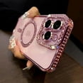 thumbnail image 1 of Magnetic Diamond Glitter Bling Case for iPhone 15 14 13 12 11 Pro Max Plus Rhinestone Electroplated Jewelled Transparent Cover pink for iPhone 14 Plus, 1 of 6