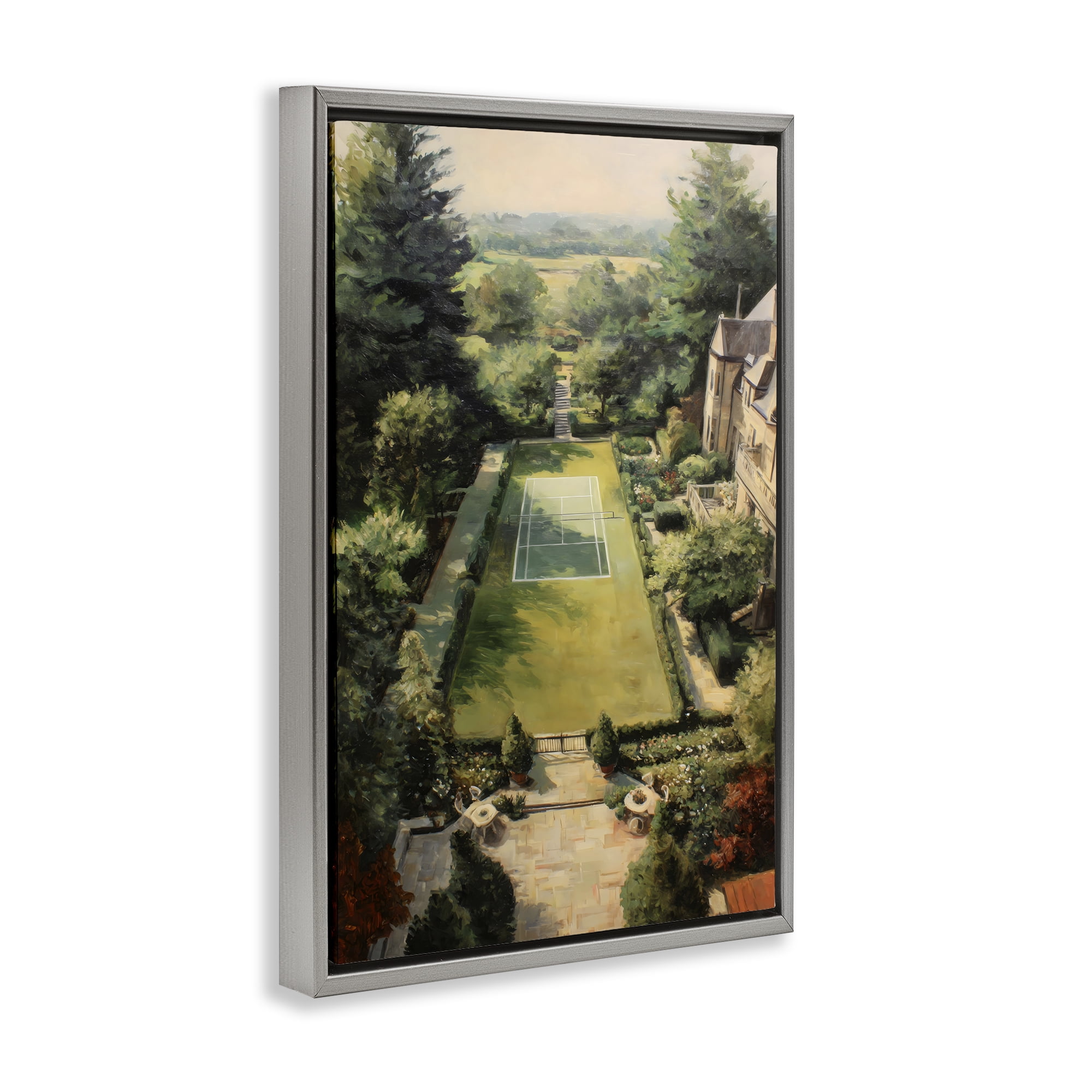 Stupell Industries Vintage Tennis At The Manor Gray Framed Floater Canvas Wall Art, design by Petal Prints Design