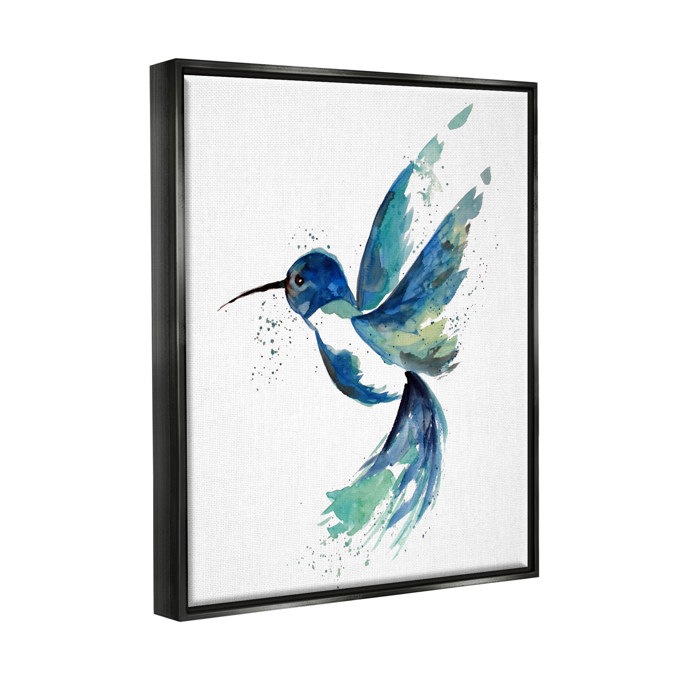 Modern Blue Hummingbird Flying Animals & Insects Graphic Art Jet Black Framed Art Print Wall Art