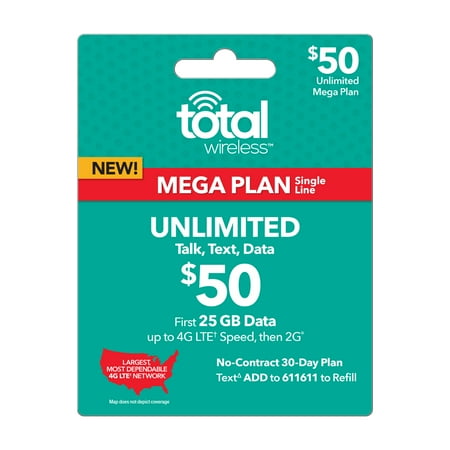 Africa Data Card - Total Wireless $50 Mega UNLIMITED Individual 30 Day Plan (with 25GB of data at high speeds, then 2G?) (Email Delivery)