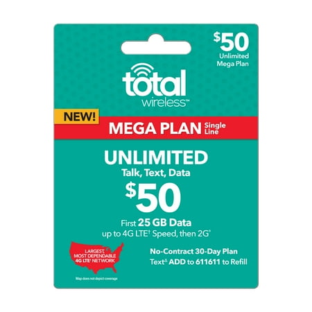 Total Wireless $50 Mega UNLIMITED Individual 30 Day Plan (with 25GB of data at high speeds, then 2G?) (Email (Best Transactional Email Service)