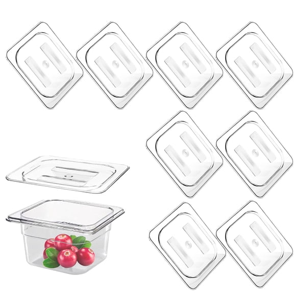 Chris.W Couvercles de Poêle d'Hôtel en Polycarbonate 8 Pcs avec Poignée, Couvercle de Poêle Alimentaire Format 1/6, Couvercle de Poêle Vapeur en Plastique Transparent pour Table, Polycarbonate Universel avec Poignée