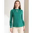 thumbnail image 3 of INSPIRE CHIC Women's Keyhole Stand Collar Pleated Back Button Blouse Tops, 3 of 6