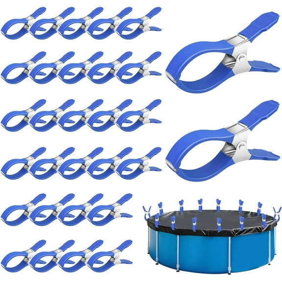 30 PCS Pool Cover Clips for Above Ground Pools,5.1 Inch Stainless Steel Pool Cover Clamps,Heavy Duty Windproof Pool Clips for Winter Outdoor Above Ground Swimming Pool Cover