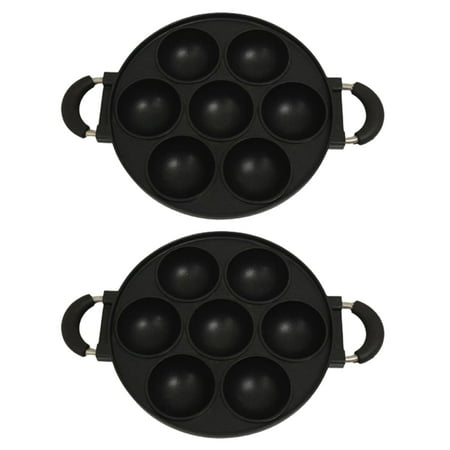 

2X 7 Hole Cooking Cake Pan Cast Iron Omelette Pan Non-Stick Cooking Pot Breakfast Egg Cooker Cake Mold Kitchen Cookware