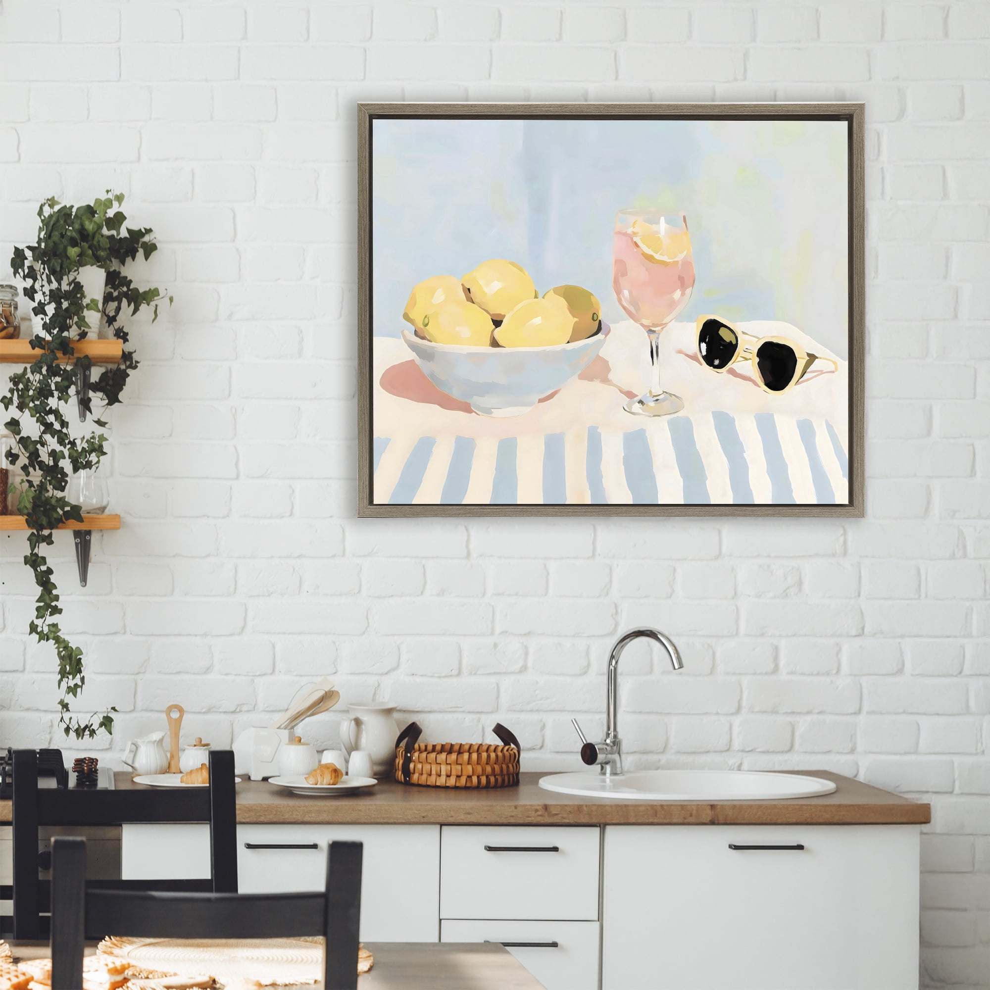 Stupell Industries Aperol & Summer Lemons Brown Framed Floater Canvas Wall Art, design by Sisi and Seb