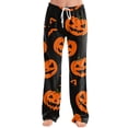 thumbnail image 3 of Halloween Pajama Pants for Women, Spooky Ghost & Pumpkin Graphic Lounge Bottoms with Adjustable Drawstring Waist, Soft Relaxed Fit Sleep Trousers, 1 Pair Orange S, 3 of 5